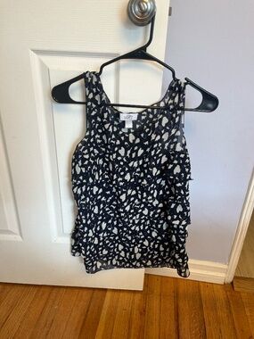 Ann Taylor LOFT Navy Blue & White Sleeveless Tiered Blouse Size S
